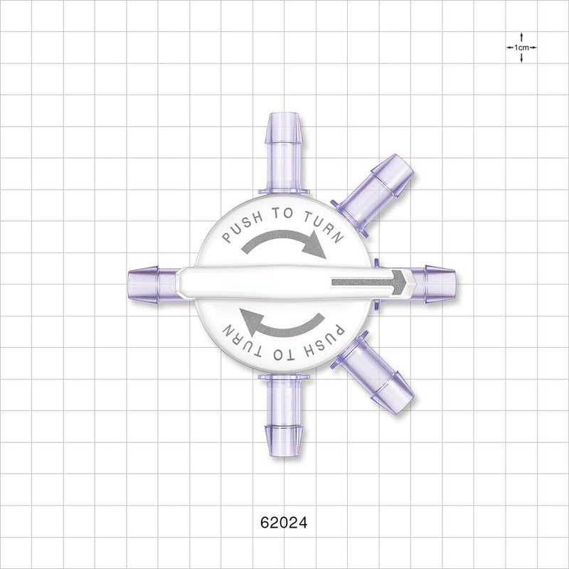 CYLINDRAFlow™ Manifold, 6 Ports, Barbed - Fits 3/8 inch ID Tubing (0.375 inch, 9.53 mm); 15 psi - 62024