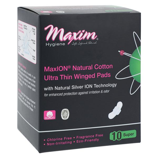 Maxim Hygiene Products Maxion Sanitary Pad Chlorine Free Ultra Thin Super Winged White Disposable 10/Package, 12 PK/CA - 1-231210-1