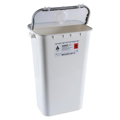 Bemis Healthcare, Inc -Sentinel Sharps Container 11gal White 16-1/2x11-13/16x22-1/2" Vertical Entry Plastic Absorbent Pads Molded-In Handles Hinge Lid/Gasket/Separate Round Opening Lid 6/Case 211 004