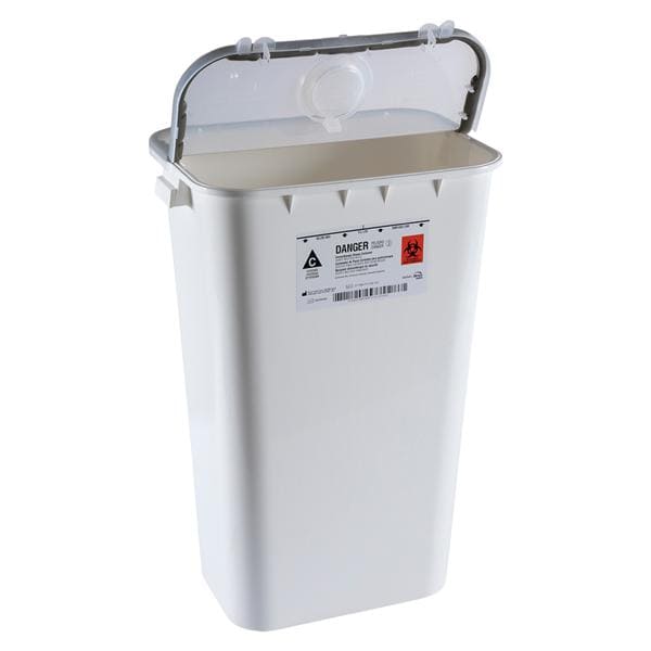 Bemis Healthcare, Inc -Sentinel Sharps Container 11gal White 16-1/2x11-13/16x22-1/2" Vertical Entry Plastic Absorbent Pads Molded-In Handles Hinge Lid/Gasket/Separate Round Opening Lid 6/Case 211 004