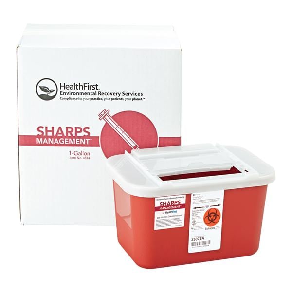 Healthfirst -Sharps Management Mailer System 1gal Red/White 10-1/2x7x6" Closing Lid Plastic Small Non-Sterile Disposable Each 1005860