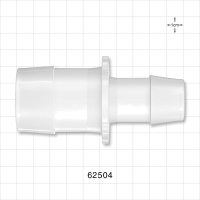 Straight Connector, Reducer, Barbed, Natural - Fits 1 1/2 inch ID Tubing x 1 inch ID Tubing (1.5 inch x 1 inch, 38.1 mm x 25.4 mm) - 62504