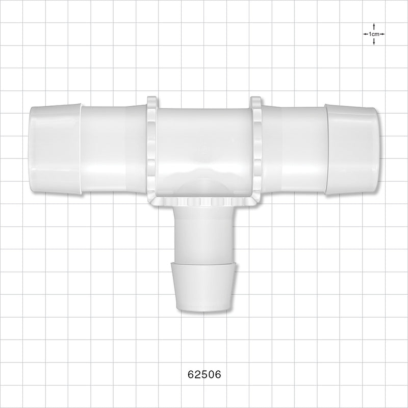 T Connector, Reducer, Barbed, Natural - Fits 1 1/2 inch ID Tubing  (1.5 inch, 38.1 mm), Fits 1 inch ID Tubing (1 inch, 25.4 mm) - 62506