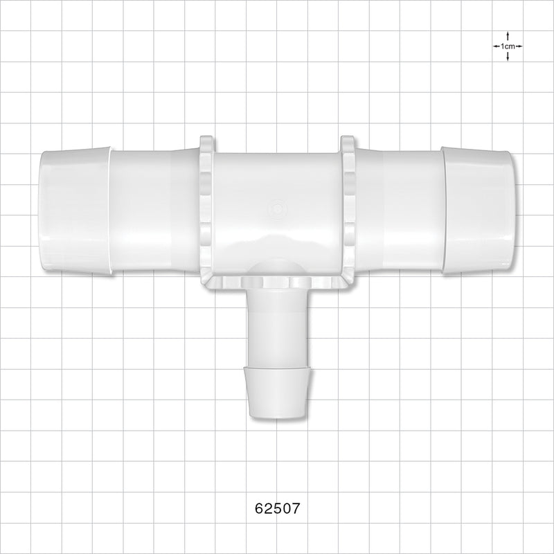 T Connector, Reducer, Barbed, Natural - Fits 1 1/2 inch ID Tubing  (1.5 inch, 38.1 mm), Fits 3/4 inch ID Tubing (0.75 inch, 19.05 mm) - 62507