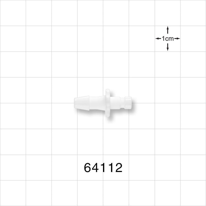 Bayonet Male Connector, Barbed, White - Fits 5/32 inch ID Tubing (0.156 inch, 3.97 mm) - 64112