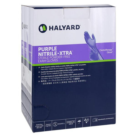 O & M Halyard -KC5 Purple Nitrile X-Tra Nitrile Exam Gloves X-Large Purple Sterile Chemo Tested, 4 BX/CA 14263