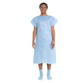 O & M Halyard -Patient Gown SMS Ties Size Universal 30 in x 42 in Blue Disposable 100/Case 69766