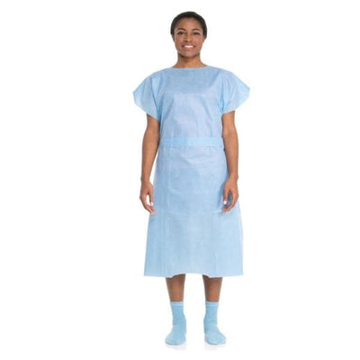 O & M Halyard -Patient Gown SMS Ties Size Universal 30 in x 42 in Blue Disposable 100/Case 69766