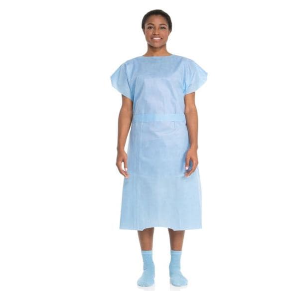 O & M Halyard -Patient Gown SMS Ties Size Universal 30 in x 42 in Blue Disposable 100/Case 69766