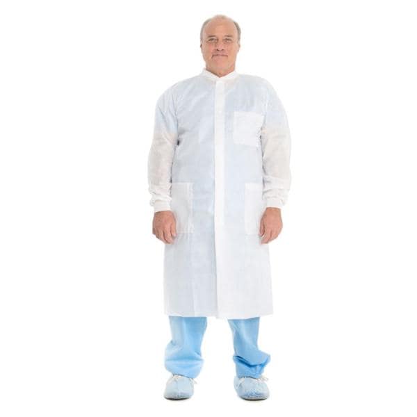 O & M Halyard Basic Lab Coat 3 Layer SMS Large Blue 25/Ca - 10032