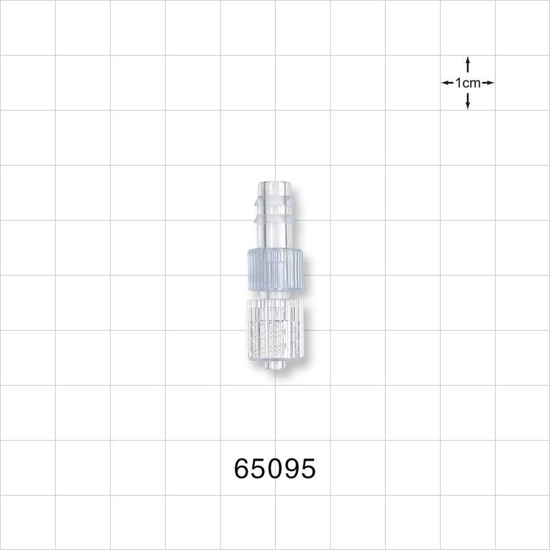 Barbed Rotating Male Luer Lock - Fits 1/4 inch ID Tubing (0.25 inch, 6.35 mm) - 65095