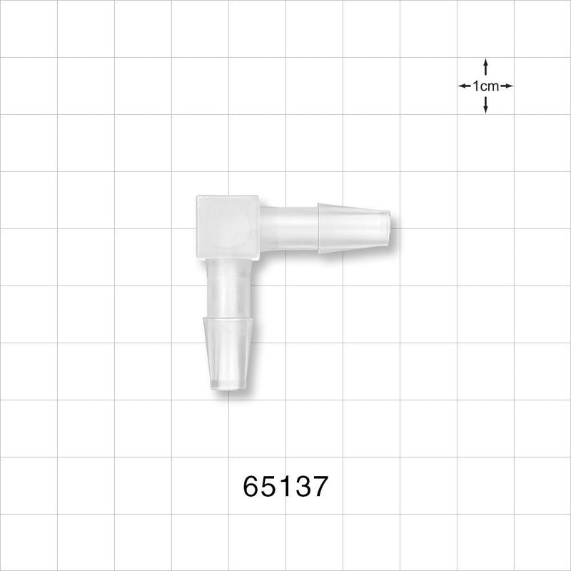 Elbow Connector, Barbed, Natural - Fits 1/4 inch ID Tubing (0.25 inch, 6.35 mm) - 65137