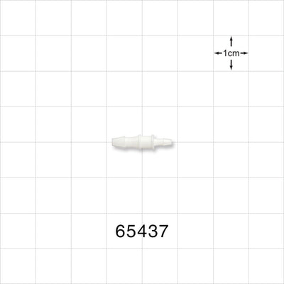 Straight Connector, Reducer, Barbed, White - Fits 3/32 inch ID x 1/8 inch ID Tubing (0.094 inch x 0.125 inch, 2.38 mm x 3.2 mm) - 65437