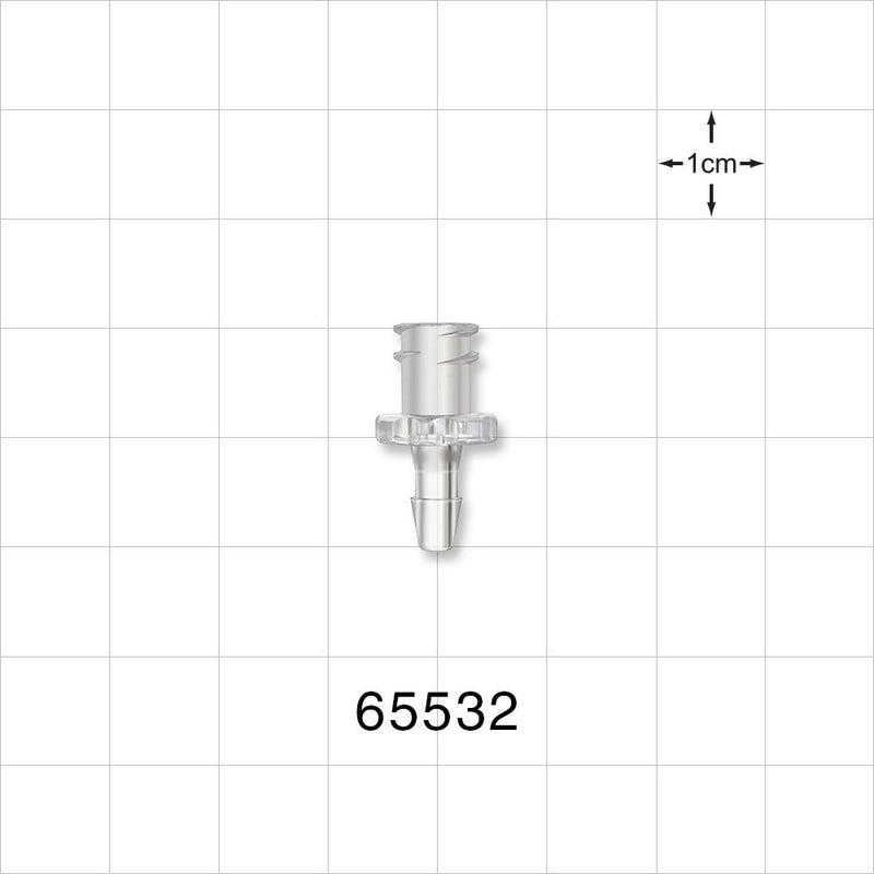 Female Luer Lock, Barbed, Clear - Fits 1/8 inch ID Tubing (0.125 inch, 3.18 mm) - 65532