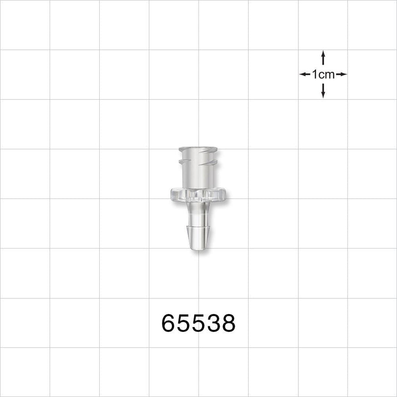 Female Luer Lock, Barbed, Clear - Fits 1/8 inch ID Tubing (0.125 inch, 3.18 mm) - 65538
