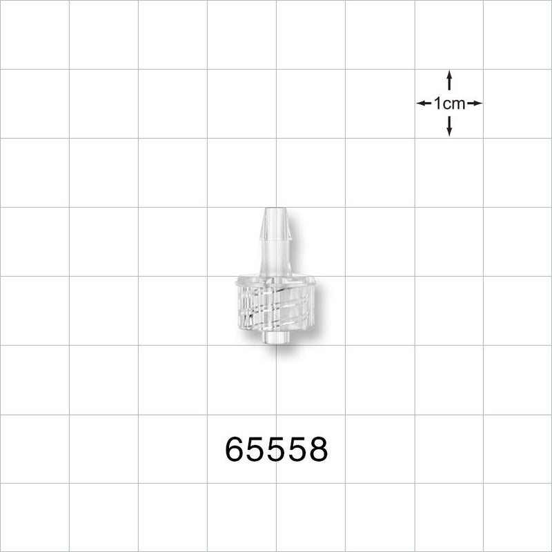 Male Luer Lock, Barbed, Clear - Fits 1/8 inch ID Tubing (0.125 inch, 3.18 mm) - 65558