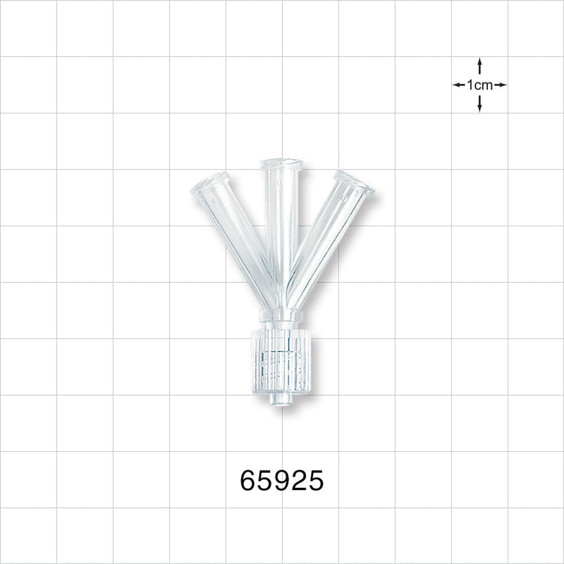 Y Connector, 4-Way, 3 Female Luer Locks, Male Luer w/Spin Lock, Clear -  - 65925
