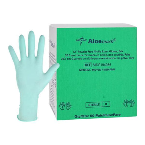 Medline Industries Inc -Aloetouch Nitrile Exam Gloves Medium Green Sterile Chemo Tested, 4 BX/CA MDS194086