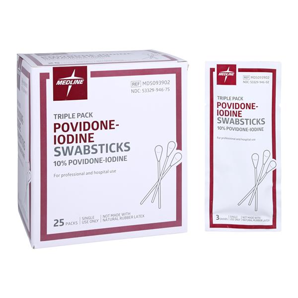 Medline Industries Inc Surgical Prep Swabstick PVP Iodine 10% 3's, 10 BX/CA — MDS093902