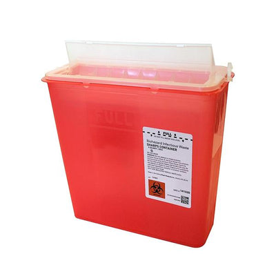 Plasti-Products Inc -Sharps Container 5qt Red/Clear 10-1/2x4-3/4x10-3/4" Rotor Lid Horizontal Drop Plastic Nestable Non-Sterile Reusable Each, 20 EA/CA 141020