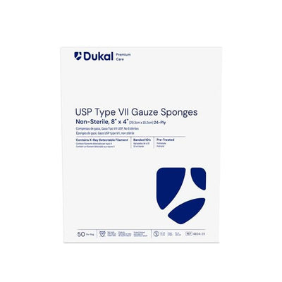 Dukal LLC Cotton Gauze Type VII Dressing 8x4" 24 Ply Non-Sterile X-Ray Detectable, 1 BG/CA - 4824-2X