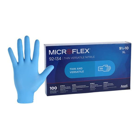 Ansell Healthcare Products LLC -MICROFLEX Versatility Nitrile Exam Gloves X-Large Standard Light Blue Non-Sterile Not Chemo Approved, 10 BX/CA 92134100