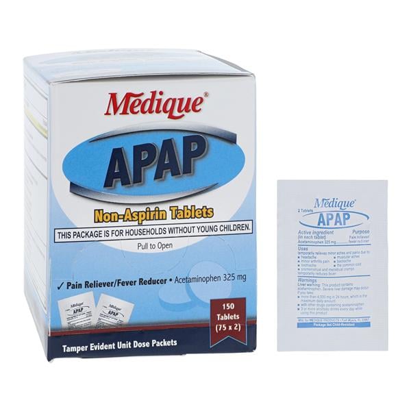 Medique Products Apap Pain Reliever/Fever Reducer Tablets 325mg 75x2/Box, 24 BX/CA - 14536
