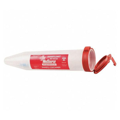 Medsource International -Sharps Dart Sharps Container 6 Needle Translucent/Red 1.2x6.7" Vertical Entry lid Snap Cap Plastic Non-Sterile Each, 192 EA/CA MS-64250