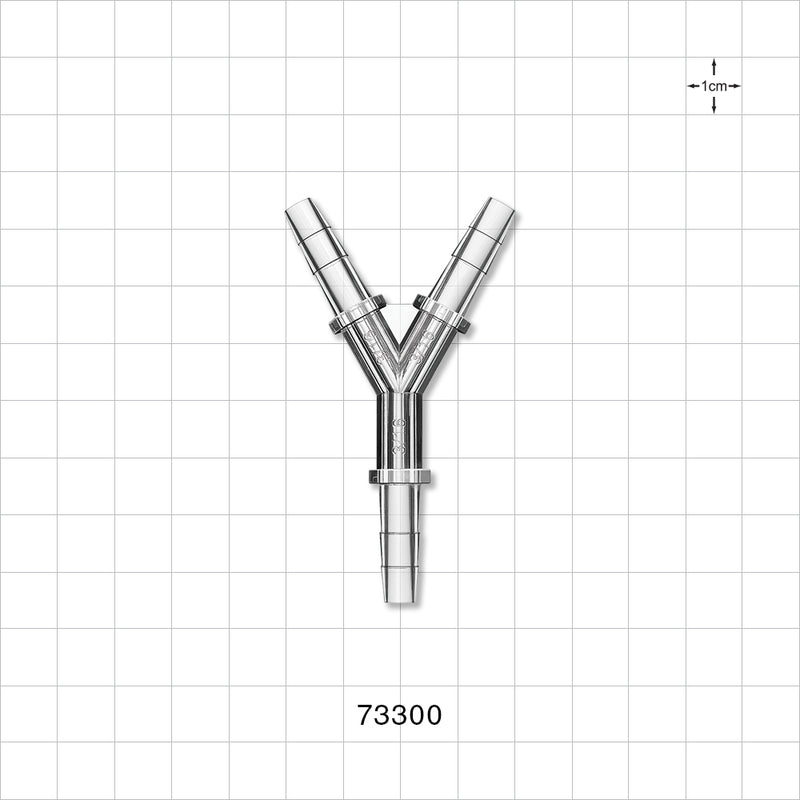 Y Connector, Barbed, Clear - Fits 3/16 inch ID Tubing (0.188 inch, 4.76 mm) - 73300