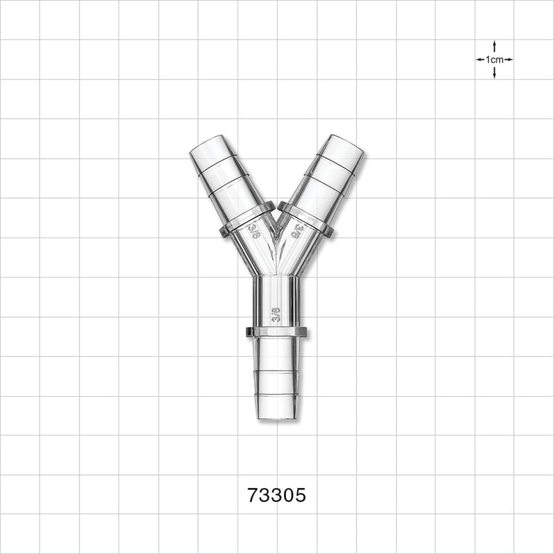 Y Connector, Barbed, Clear - Fits 3/8 inch ID Tubing (0.375 inch , 9.53 mm) - 73305