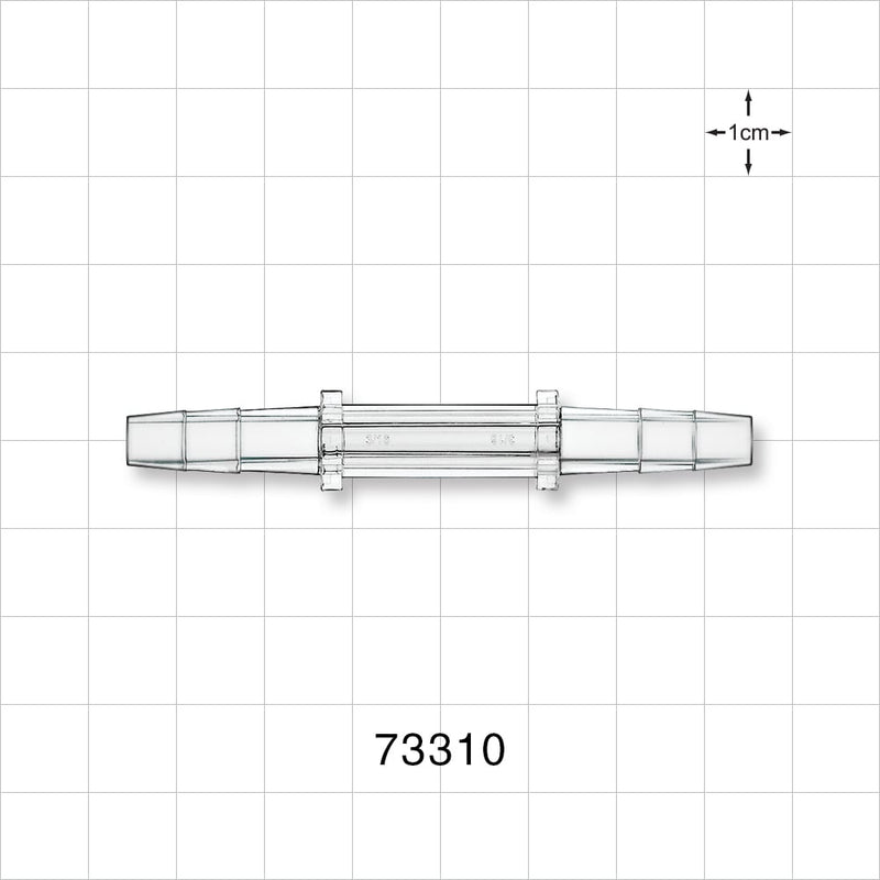 Straight Connector, Barbed, Clear - Fits 3/16 inch ID Tubing (0.188 inch, 4.76 mm) - 73310