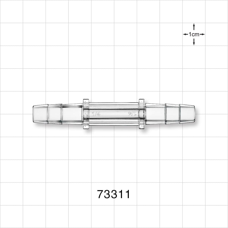 Straight Connector, Barbed, Clear - Fits 1/4 inch ID Tubing (0.25 inch, 6.35 mm) - 73311