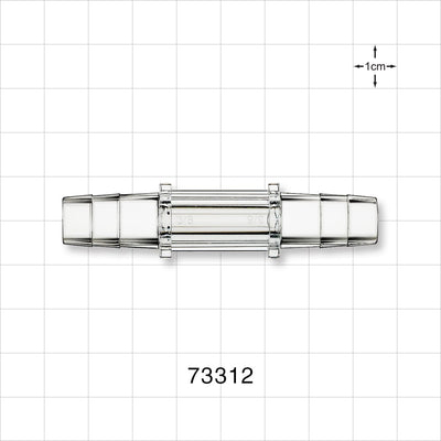 Straight Connector, Barbed, Clear - Fits 3/8 inch ID Tubing (0.375 inch, 9.53 mm) - 73312
