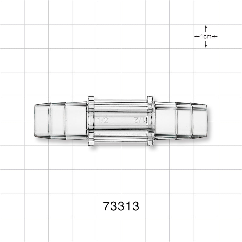 Straight Connector, Barbed, Clear - Fits 1/2 inch ID Tubing (0.5 inch, 12.7 mm) - 73313