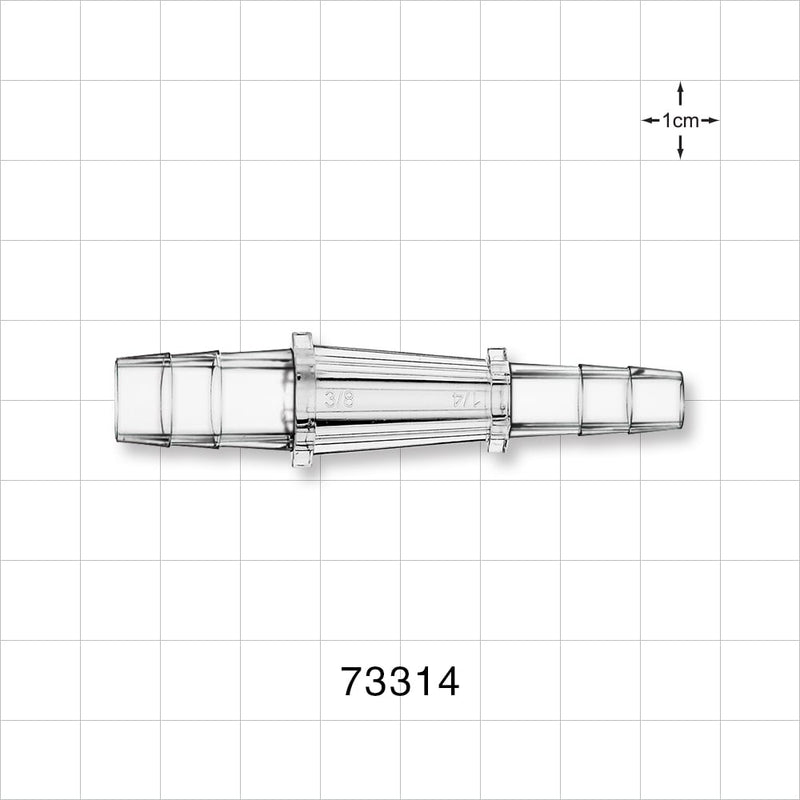 Straight Connector, Reducer, Barbed, Clear - Fits 3/8 inch x 1/4 inch ID Tubing (0.375 inch x 0.25 inch, 9.53 mm x 6.35 mm) - 73314