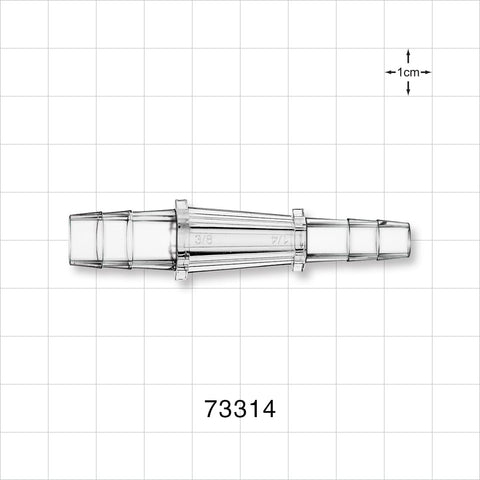 Straight Connector, Reducer, Barbed, Clear - Fits 3/8 inch x 1/4 inch ID Tubing (0.375 inch x 0.25 inch, 9.53 mm x 6.35 mm) - 73314
