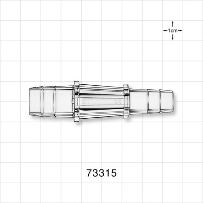 Straight Connector, Reducer, Barbed, Clear - Fits 1/2 inch x 3/8 inch ID Tubing (0.5 inch x 0.375 inch, 12.7 mm x 9.53 mm) - 73315