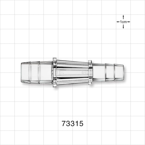 Straight Connector, Reducer, Barbed, Clear - Fits 1/2 inch x 3/8 inch ID Tubing (0.5 inch x 0.375 inch, 12.7 mm x 9.53 mm) - 73315