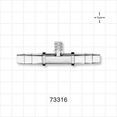 Straight Connector, Barbed, Female Luer Lock Side Port, Clear - Female Luer Lock Top Port; Sideports Fit 1/4 inch ID Tubing (0.25 inch, 6.35 mm) - 73316