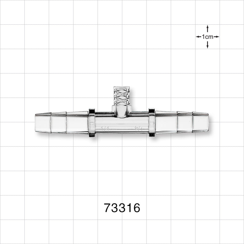 Straight Connector, Barbed, Female Luer Lock Side Port, Clear - Female Luer Lock Top Port; Sideports Fit 1/4 inch ID Tubing (0.25 inch, 6.35 mm) - 73316
