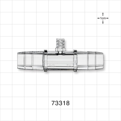 Straight Connector, Barbed, Female Luer Lock Side Port, Clear - Female Luer Lock Top Port; Sideports Fit 1/2 inch ID Tubing (0.5 inch, 12.7 mm) - 73318