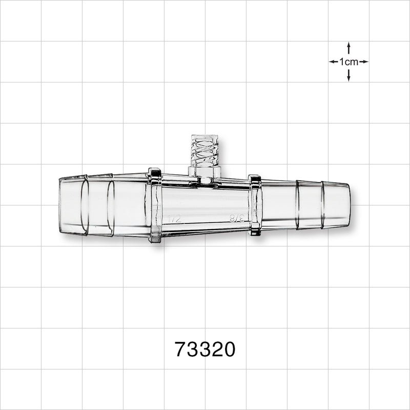 Straight Connector, Reducer, Barbed, Female Luer Lock Side Port, Clear - Fits 1/2 inch x 3/8 inch ID Tubing (0.5 inch x 0.375 inch, 12.7 mm x 9.53 mm) - 73320