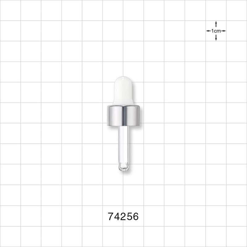Dropper Cap, Metallic Silver/White for 74249, 74250, 74251 - Fits Neck Finish: 13/415 - 74256