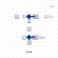 3-Way Stopcock, Female Luer Lock, Male Luer Slip with Spin Lock, Vented and Non-Vented Caps - 29 psi - 75302