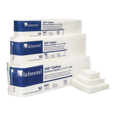 Richmond Dental Company 100% Cotton Non-Woven Sponge 2x2" 4 Ply Non-Sterile, 25 PK/CA - 300631