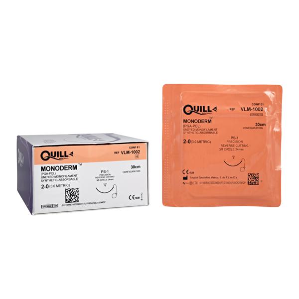Surgical Specialties Corp Quill Monoderm Suture 2-0 30cm Polyglecaprone Monofilament C7 Clear 12/Bx - VLM-1002