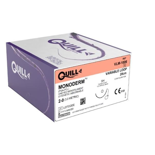 Surgical Specialties Corp Quill Monoderm Suture 2-0 20cm Polyglecaprone Monofilament SH Clear 12/Bx - VLM-1006