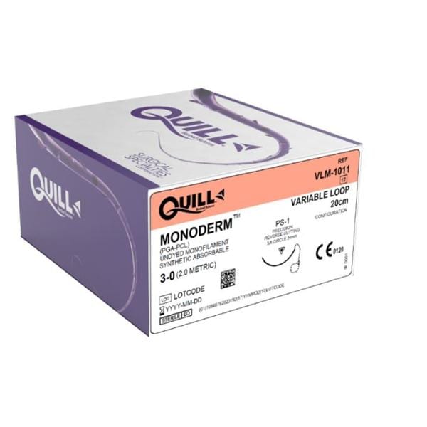 Surgical Specialties Corp Quill Monoderm Suture 3-0 20cm Polyglecaprone Monofilament PS-1 Clear 12/Bx - VLM-1011