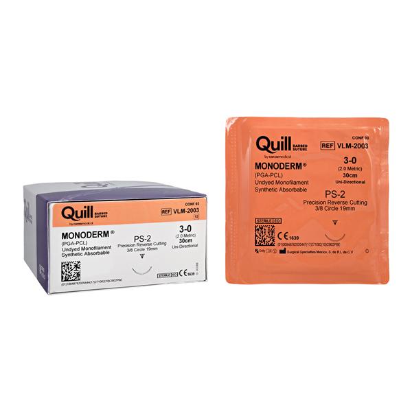 Surgical Specialties Corp Quill Monoderm Suture 3-0 30cm Polyglecaprone Monofilament C6 Clear 12/Bx - VLM-2003