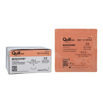 Surgical Specialties Corp Quill Monoderm Suture 3-0 7x7cm Polyglecaprone Mnflmnt DE-12/DE-12 Clr 12/Bx - YA-1001Q-0